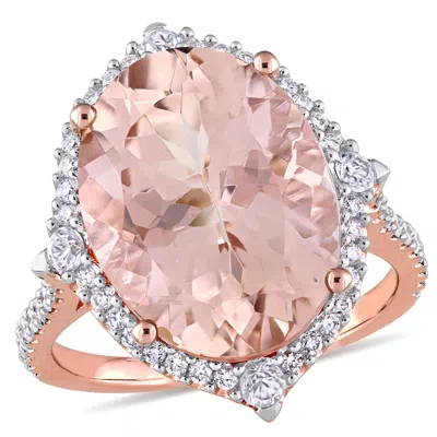 Mimi & Max 9 7/8ct Tgw Oval-cut Morganite White Sapphire And 3/8ct Tw Diamond Ring In 14k Rose Gold In Pink