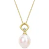 Mimi & Max 9-9.5mm Cultured Freshwater Pearl And Diamond Accent Drop Pendant With Chain In 10k Yellow Gold In Multi