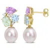 Mimi & Max 9-9.5 Mm Freshwater Cultured Pearl And 4 3/4 Ct Tgw Multi-color Gemstone Drop Earrings In Yellow Pla In Yellow