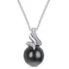 Mimi & Max 9-9.5mm Black Tahitian Pearl And Diamond Twist Necklace In Sterling Silver In Black