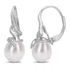 Mimi & Max 9-9.5mm White Cultured Freshwater Pearl And Diamond Twist Earrings In Sterling Silver In White