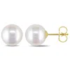 Mimi & Max 9-9.5mm White Cultured Freshwater Pearl Stud Earrings In 14k Yellow Gold In Silver