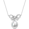 Mimi & Max 9.5 -10mm South Sea Cultured Pearl And Diamond Accent Bow Pendant With Chain In 10k White Gold In White