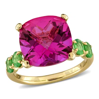 Mimi & Max 9ct Tgw Pink Topaz And Tsavorite Ring In Yellow Plated Sterling Silver