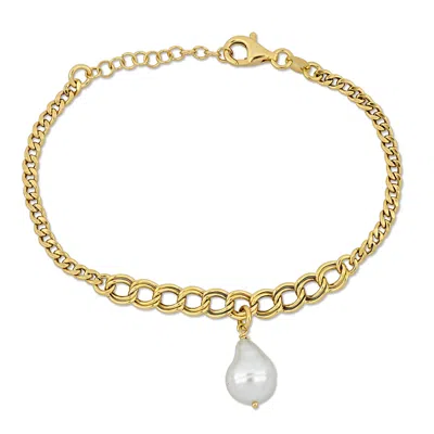 Mimi & Max 9mm Cultured Freshwater Natural Shape Pearl Bracelet Graduating Link Chain Yellow Silver - 6.5+1 In. In Gold