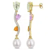 Mimi & Max 9mm Cultured Freshwater Pearl 10 3/4ct Tgw Blue Topaz Citrine White Topaz Earrings Yellow Silver In Gold