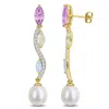 Mimi & Max 9mm Cultured Freshwater Pearl 10 3/4ct Tgw Blue Topaz Citrine White Topaz Earrings Yellow Silver In Gold