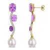 Mimi & Max 9mm Cultured Freshwater Pearl 10 3/4ct Tgw Blue Topaz Citrine White Topaz Earrings Yellow Silver In Pink