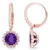 Mimi & Max African Amethyst 1/3ct Tw Diamond Halo Scalloped Earrings 14k Rose Gold In Gold