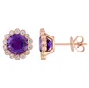 Mimi & Max African Amethyst 1/4ct Tw Diamond Scalloped Stud Earrings 14k Rose Gold In Multi