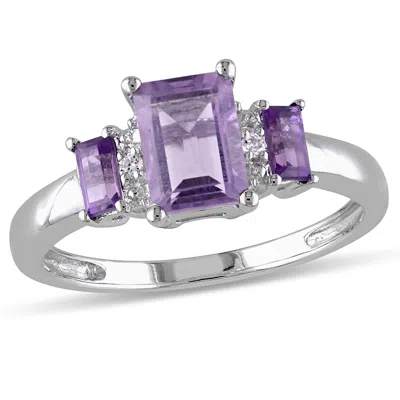 Mimi & Max Amethyst 3-stone Ring With Diamonds In 10k White Gold