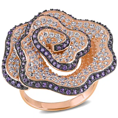 Mimi & Max Black And White Cubic Zirconia Flower Ring Pink Silver In Multi
