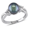 Mimi & Max Black Cultured Freshwater Pearl And Diamond Crossover Ring 10k White Gold In Black