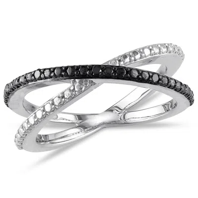 Mimi & Max Black Diamond Crisscross Ring In Sterling Silver With Black Rhodium In Multi