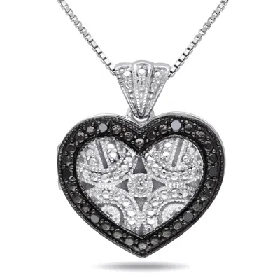 Mimi & Max Black Diamond Heart Locket Necklace In Sterling Silver In Metallic