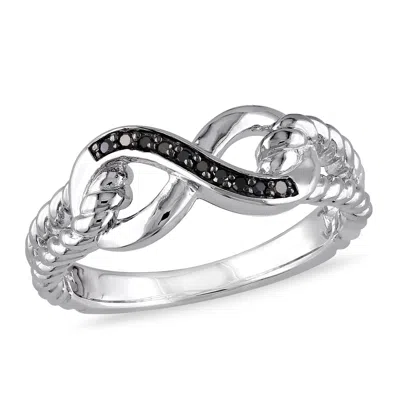 Mimi & Max Black Diamond Infinity Link Ring In Sterling Silver With Black Rhodium