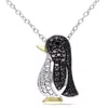 Mimi & Max Black Diamond Penguin Necklace In Two-tone White And Yellow Sterling Silver In Black