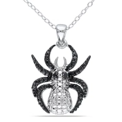 Mimi & Max Black Diamond Spider Necklace In Sterling Silver With Black Rhodium In Metallic