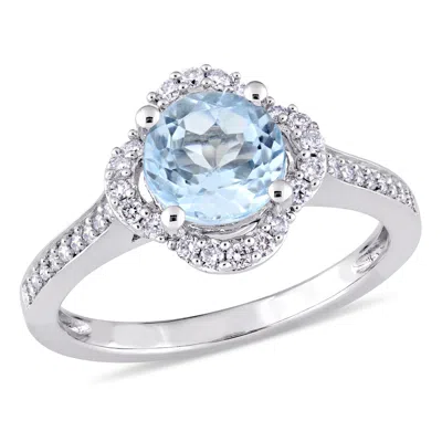 Mimi & Max Blue Topaz And 1/4ct Tw Diamond Quatrefoil Halo Ring 14k White Gold