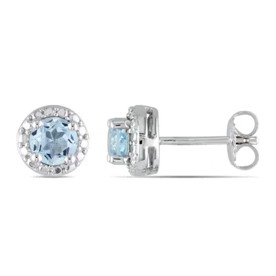 Mimi & Max Blue Topaz Halo Stud Earrings In Sterling Silver