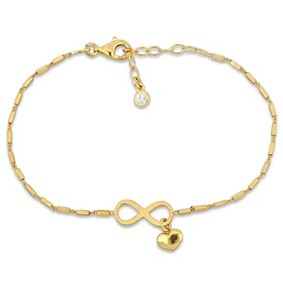 Mimi & Max Kids' Children's 1/5ct Tgw Cubic Zirconia Infinity Heart Charm Bracelet In Yellow Plated Sterling Silver - In Gold