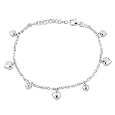 Mimi & Max Kids' Children's 7 Heart Charm Bracelet On Diamond Cut Cable Chain In Sterling Silver - 6.5+1 In. In Metallic