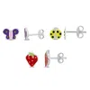 Mimi & Max Children's Butterfly Ladybug Strawberry Enamel Stud Earrings 3-piece Set In Multi