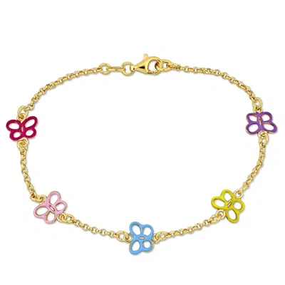 Mimi & Max Kids' Children's Multi-color Enamel Butterfly Charm Link Chain Bracelet In Yellow Plated Sterling Silver - In Gold