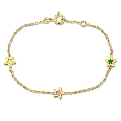 Mimi & Max Kids' Children's Multi-color Enamel Star Charm Rolo Chain Link Bracelet In 14k Yellow Gold - 5+0.5 In.