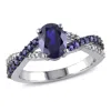 Mimi & Max Created Blue Sapphire And 1/10ct Tw Diamond Ring 10k White Gold In Blue