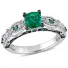 Mimi & Max Created Emerald And Diamond Vintage Ring 10k White Gold In Green