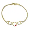 Mimi & Max Created Forever 1/6ct Tgw Created Ruby 1/7ct Tw Lab-grown Diamond Triple Heart Bracelet Yellow Silve