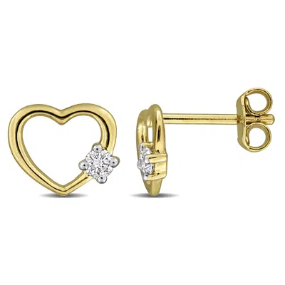 Mimi & Max Created Forever 1/7ct Tw Lab-grown Diamond Open Heart Stud Earrings Yellow Plated Sterling Silver In Gold