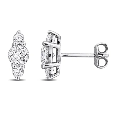 Mimi & Max Created Forever 1ct Tw Lab-grown Diamond Three-stone Stud Earrings Sterling Silver In Metallic