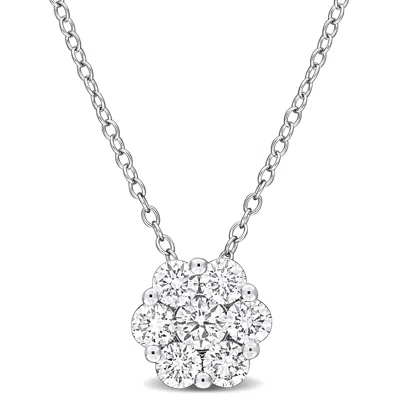 Mimi & Max Created Forever 1ct Tw Lab-grown Diamond Halo Necklace Sterling Silver In Metallic