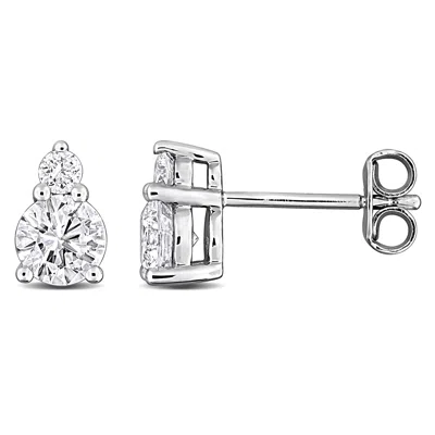 Mimi & Max Created Forever 1ct Tw Lab-grown Diamond Two-stone Stud Earrings Sterling Silver In Metallic