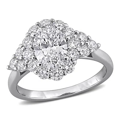Mimi & Max Created Forever 2 1/4ct Tgw Oval Round-cut Lab-grown Diamond Halo Engagement Ring Sterling Silver In Metallic