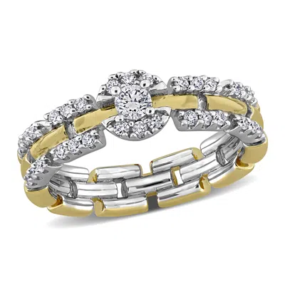 Mimi & Max Created Forever 2/5ct Tw Lab-grown Diamond Halo Link Ring Two-tone Sterling Silver