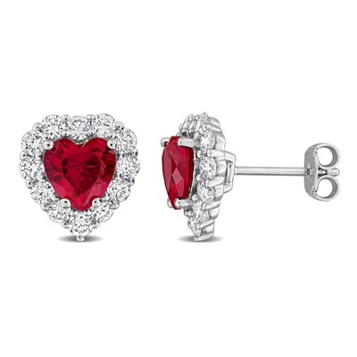 Mimi & Max Created Forever Created Gemstone And Lab-grown Diamond Earrings Sterling Silver In Red