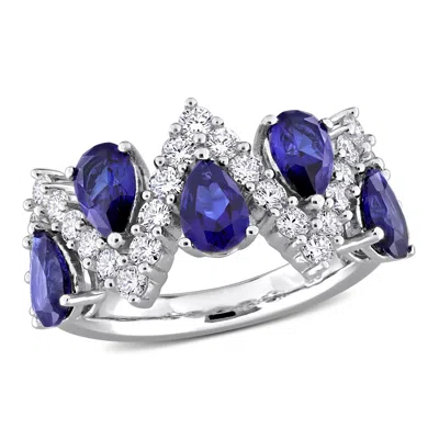 Mimi & Max Created Forever Created Ruby Or Created Blue Sapphire And Lab-grown Diamond Ring Sterling Silver In Metallic