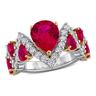 Mimi & Max Created Forever Created Ruby Or Created Blue Sapphire And Lab-grown Diamond Ring Sterling Silver In Multi
