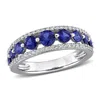 Mimi & Max Created Forver 1 1/2ct Tgw Created Sapphire 1/3ct Tw Lab-grown Diamond Graduated Ring 14k White Gold In Silver