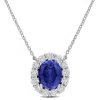 Mimi & Max Created Gemstone And Lab Grown Diamond Halo Necklace - 17in In Blue