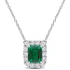 Mimi & Max Created Gemstone And Lab Grown Diamond Halo Necklace - 17in In Green