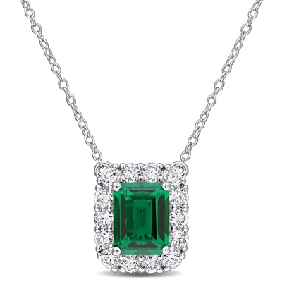 Mimi & Max Created Gemstone And Lab Grown Diamond Halo Necklace - 17in In Green