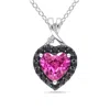 Mimi & Max Created Pink Sapphire, Black Spinel And Diamond Heart Necklace In Sterling Silver In Multi