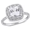 Mimi & Max Created White Sapphire 1/10ct Tw Diamond Halo Engagement Ring 10k White Gold In White