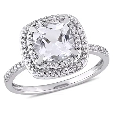 Mimi & Max Created White Sapphire 1/10ct Tw Diamond Halo Engagement Ring 10k White Gold
