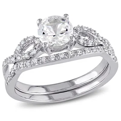 Mimi & Max Created White Sapphire And 1/6ct Tw Diamond Bridal Set In 10k White Gold