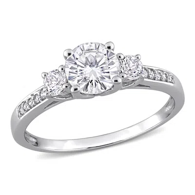 Mimi & Max Created White Sapphire And Diamond 3-stone Engagement Ring In 10k White Gold